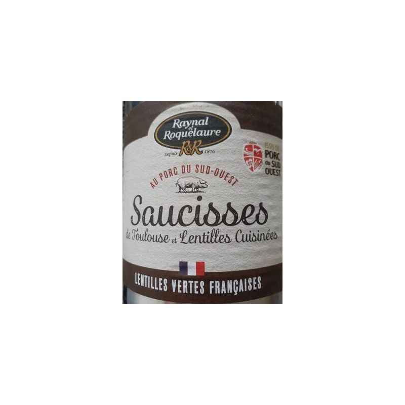 Raynal Et Roquelaure Saucisses De Toulouse Lentilles Cuisinées Au Porc Du Sud Ouest 800 G