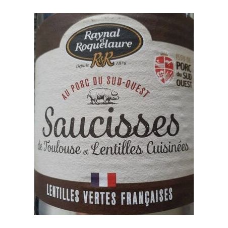 Raynal Et Roquelaure Saucisses De Toulouse Lentilles Cuisinées Au Porc Du Sud Ouest 800 G