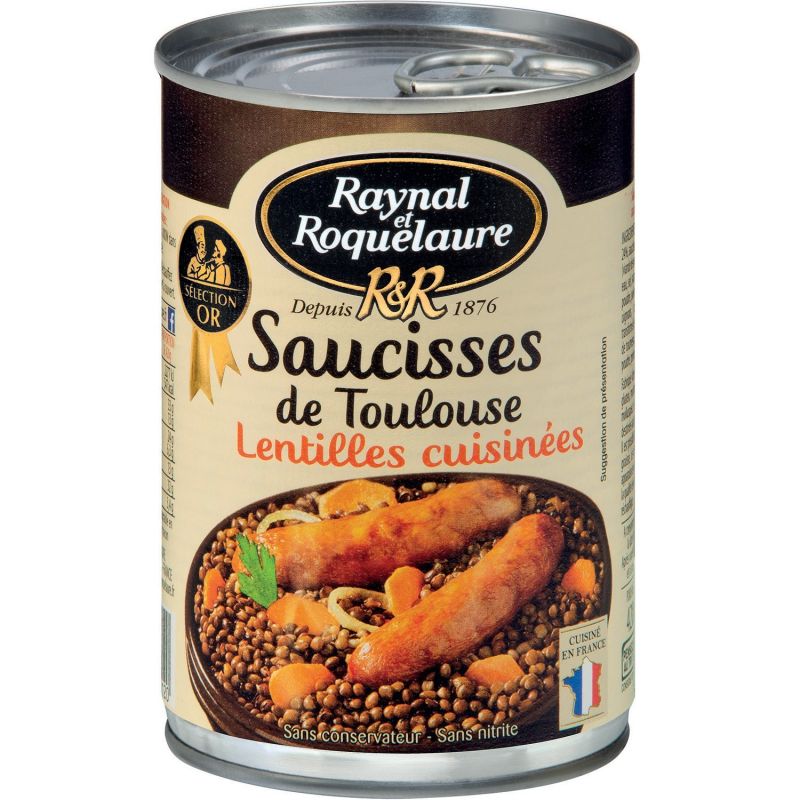Raynal Et Roquelaure Plat Cuisiné Saucisses Toulouse Lentilles : La Boite De 420G