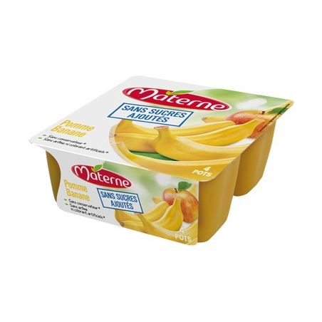 Materne Compotes De Pomme & Banane Sans Sucre Ajouté : Les 4 Pots 100G