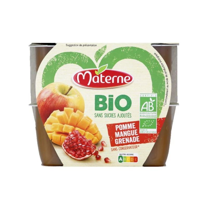Materne Compotes De Pomme Mangue Grenade Sans Sucre Ajouté : Les 4 Pots 100G