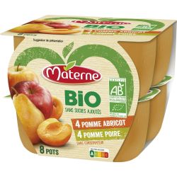 Materne Compotes Pomme Poire, Abricot Sans Sucres Ajoutés Bio : Les 8 Pots De 100G
