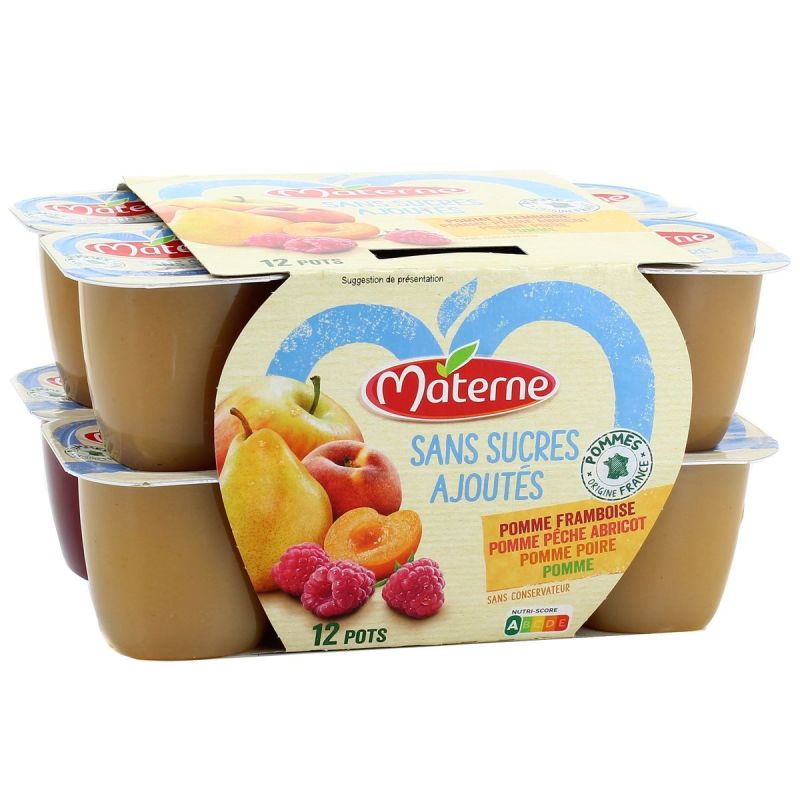Materne Compotes Panaché 4 Parfums Sans Sucre Ajouté : Les 12 Pots - 1191 G
