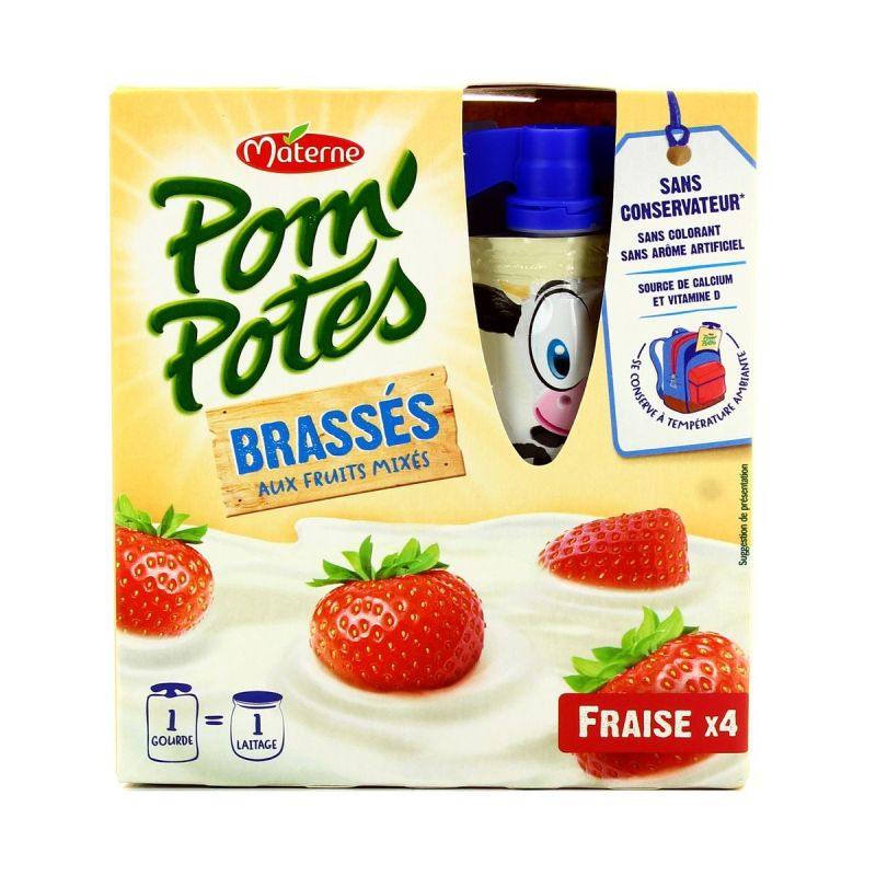 Materne Yaourts En Gourde Brassés Fraise Pom'Potes : Les 4 Gourdes De 85 G