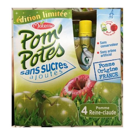 Materne Pack 4X90G Pom Pote Pomme/Reine Claude Sans Sucre Ajoute