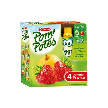 Pom'Potes Compotes En Gourde Pomme Fraise : Les 4 Gourdes De 90 G