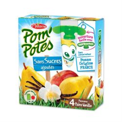 Pom'Potes Spécialité De Fruits Pomme Poire & Vanille : Les 4 Gourdes 90 G