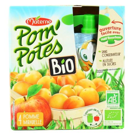 Pom'Potes Spécialité De Pomme Mirabelle Allégée En Sucres : Les 4 Gourdes 90 G
