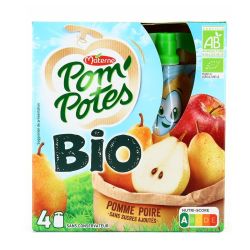 Pom'Potes Compotes Pomme & Poire Bio Sans Sucres Ajoutés : Les 4 Gourdes De 90G