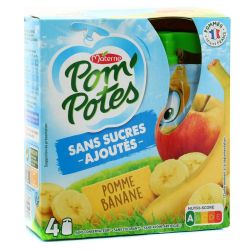 Pom'Potes Compotes Pomme Banane Bio Sans Sucres Ajoutés : Les 4 Gourdes De 90G