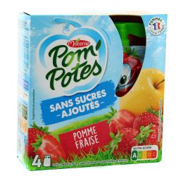 Pom'Potes Compotes Pomme Fraise Bio Sans Sucres Ajoutés : Les 4 Gourdes De 90G