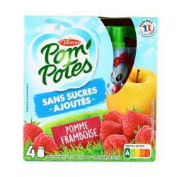 Pom'Potes Compotes Pomme Framboise Bio Sans Sucres Ajoutés : Les 4 Gourdes De 90G