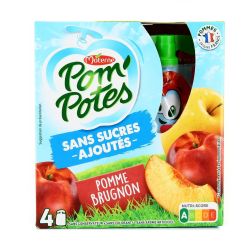 Pom'Potes Compotes Pomme Brugnon Bio Sans Sucres Ajoutés : Les 4 Gourdes De 90G