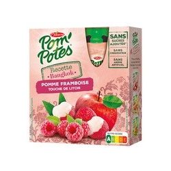 Pom'Potes Recette Bangkok Pomme Framboise Litchi Bio Sans Sucres Ajoutés : Les 4 Gourdes De 90G