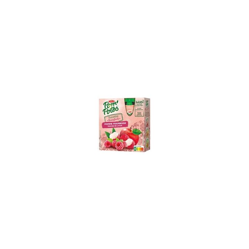 Pom'Potes Recette Bangkok Pomme Framboise Litchi Bio Sans Sucres Ajoutés : Les 4 Gourdes De 90G