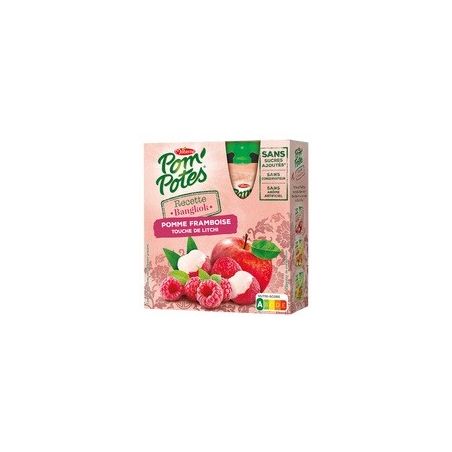 Pom'Potes Recette Bangkok Pomme Framboise Litchi Bio Sans Sucres Ajoutés : Les 4 Gourdes De 90G