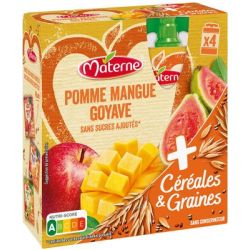 Materne Compotes Pomme Mangue Goyave Céréales & Graines Sans Sucres Ajoutés : Le Paquet De 4 Gourdes 90G