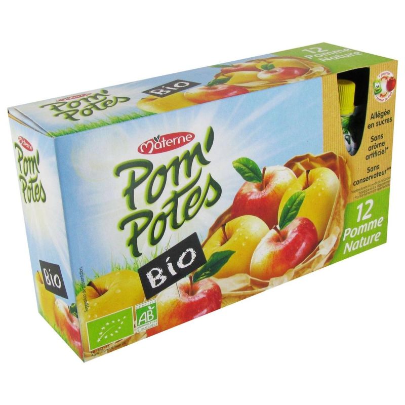 Pom'Potes Compotes En Gourde Pomme Nature Bio : Les 12 Gourdes De 90 G