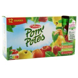 Pom'Potes Gourdes Pomme Abricot Poire Fraise Sans Conservateur : Les 12 De 90 G