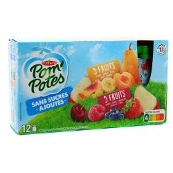 Pom'Potes Gourdes 5 Fruits Sans Sucres Ajoutés : Les 12 De 90 G