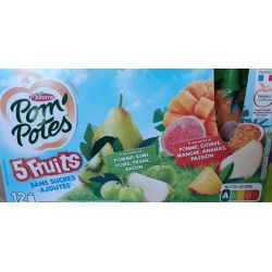 Pom'Potes Compotes En Gourdes Bio Fraise 5 Fruits Vt Sans Sucres Ajoutés : Les 12 De 90 G