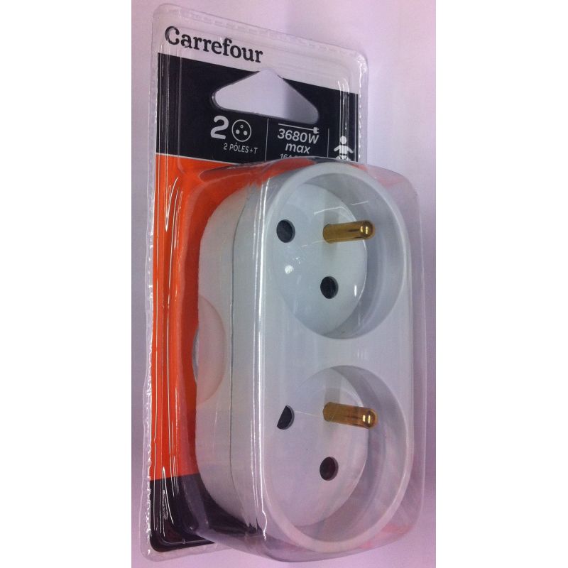 Carrefour Biplite 2X16A Droite Blanc