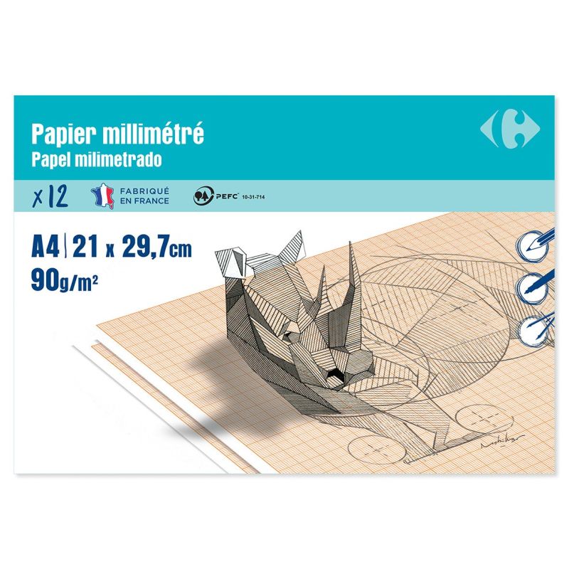 Carrefour Papier Milimetre 210X297 12 Feuilles 90G - Crf