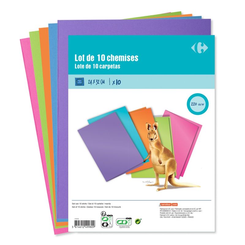 Carrefour 10 Chemise Dossier Carte 170G 24X32Cm Crf
